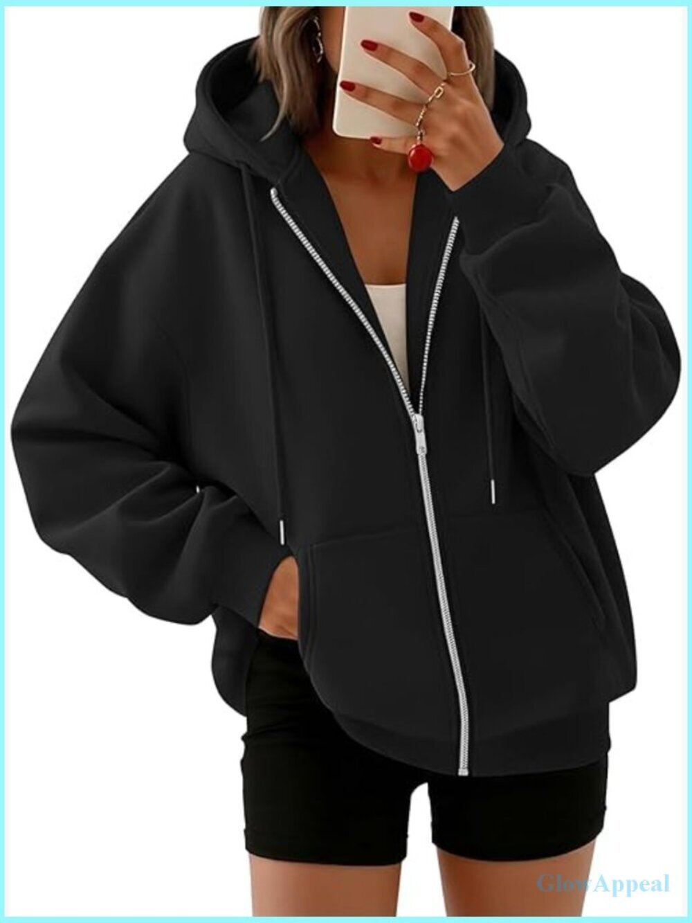 Oversized Zip Up Hoodie Sweatshirt Long Sleeve Loose Fit